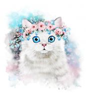 Фотообои белая кошка в цветочном венке