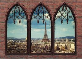 Фреска 3D окна с видом на Париж