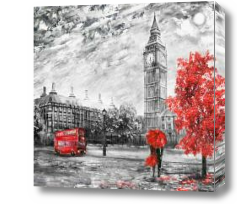 Картина черно-белый лондон и автобус
