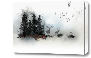 Картина Акварельный пейзаж с оленями